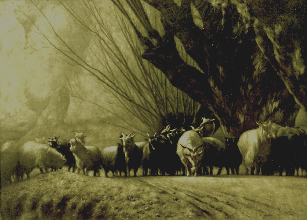《陝北的羊群》油畫