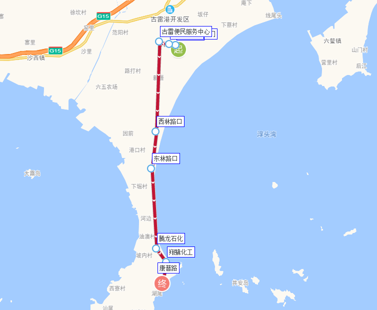 漳州公交古雷港2路上行路線圖