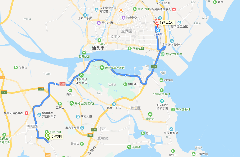 汕頭公交K7路線路走向圖