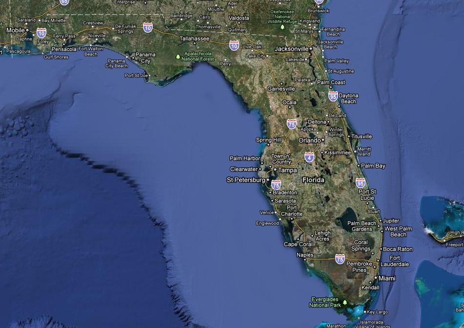 佛羅里達半島衛星地圖