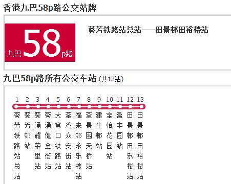 香港公交九巴58p路