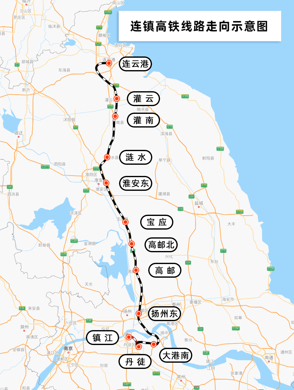 連鎮高速鐵路線路走向示意圖  中國鐵路上海局 殷超 製圖