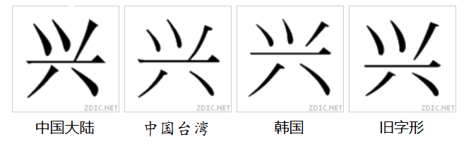 “興”的字形對比