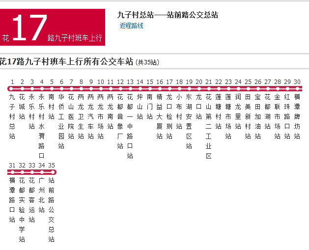 廣州公交花17路九子村班車