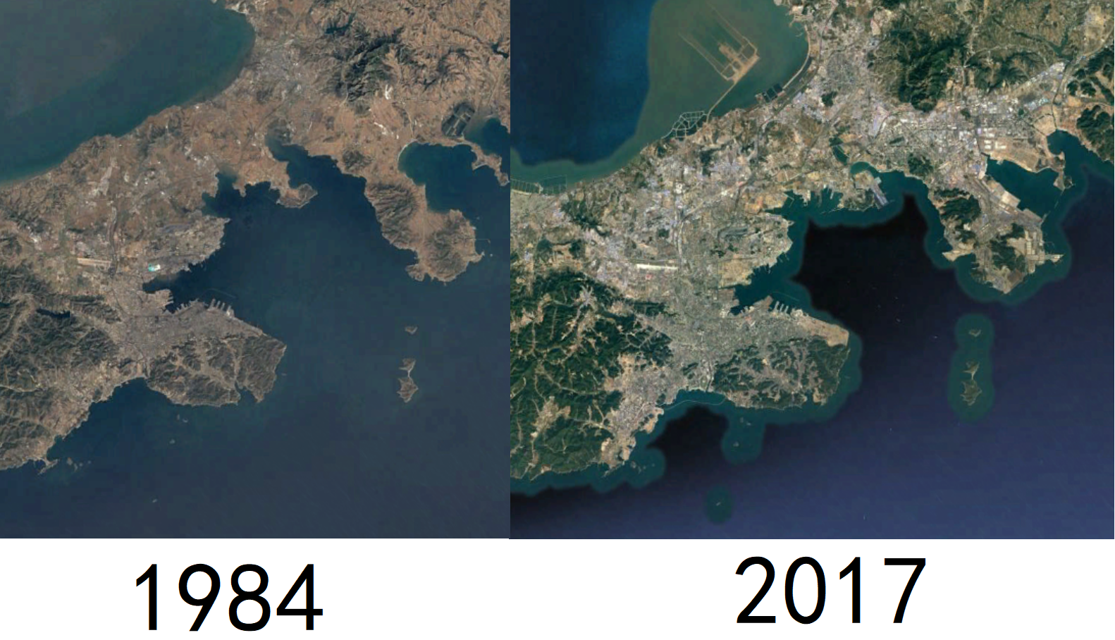 案例：遼寧大連填海造陸帶給海岸線的變化