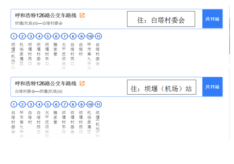 呼和浩特市公交126路線路圖