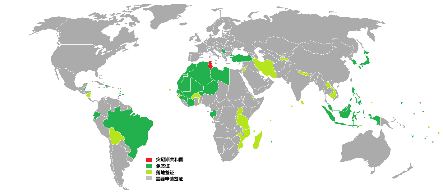 突尼西亞護照簽證地圖