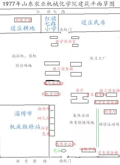 山東農業機械化學院建築平面草圖（1977年）