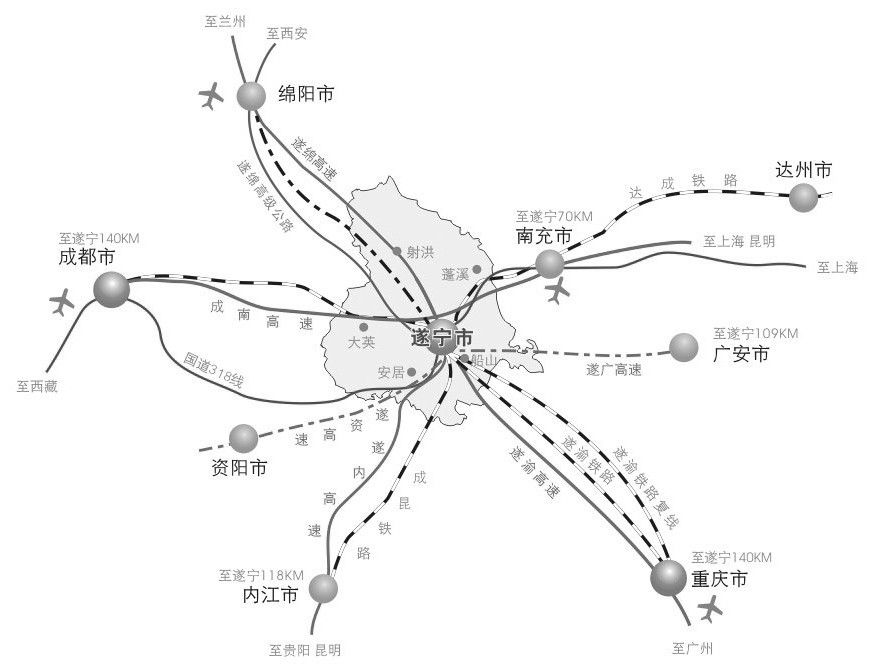 中國西部現代物流港區位交通圖