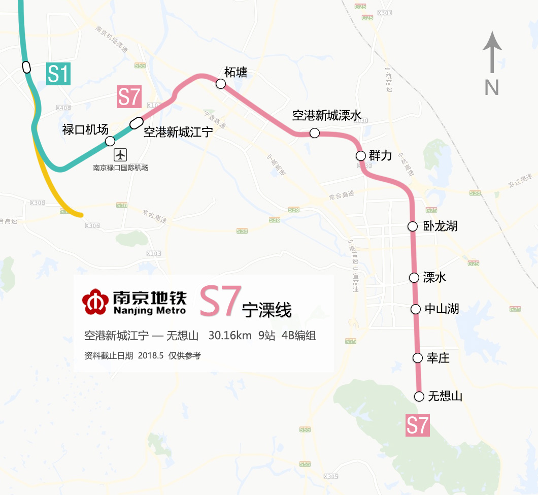 南京捷運S7寧溧線線路示意圖