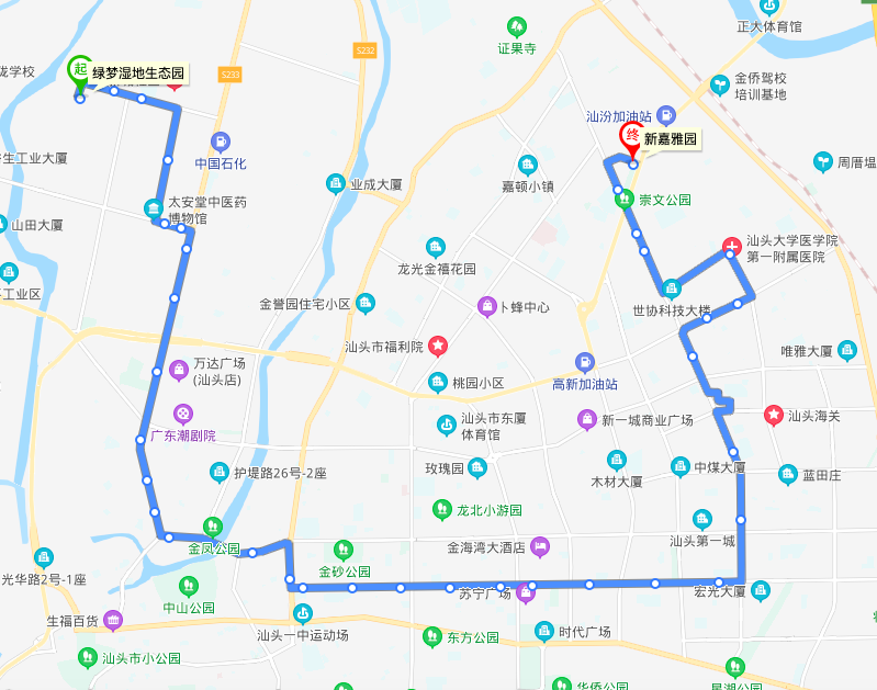 圖一  汕頭公交28路線路