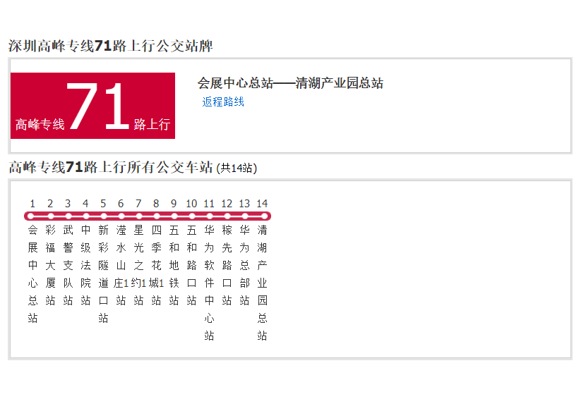 深圳公交高峰專線71路