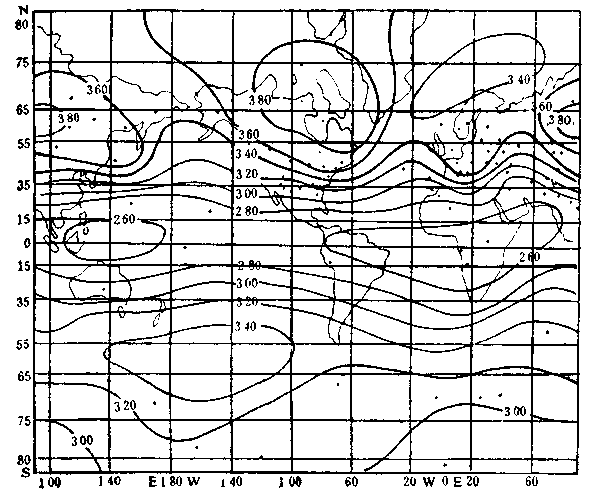 圖2大氣臭氧總量的分布單位（10μm）