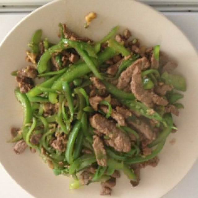 青椒豆角炒肉絲