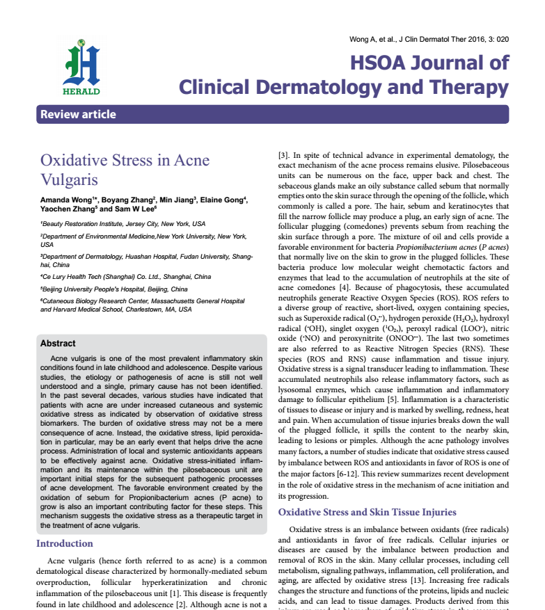 Oxidative Stress in Acne Vulgaris