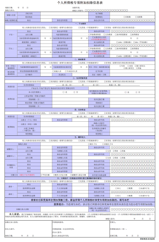 個人所得稅專項附加扣除信息表及填表說明