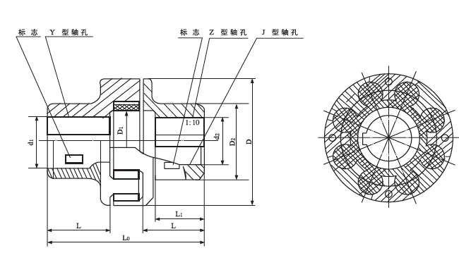 梅花形彈性聯軸器結構圖