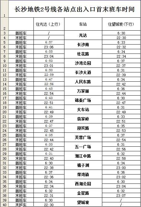 2號線首末車時間