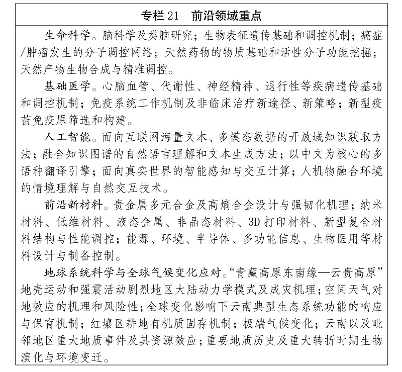 雲南省 “十四五”科技創新規劃