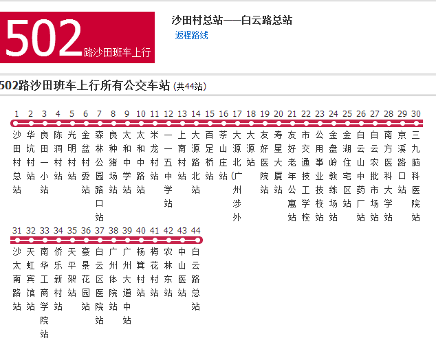 廣州公交502路沙田班車