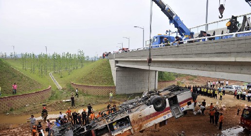 韓國公車失控墜橋事故照片