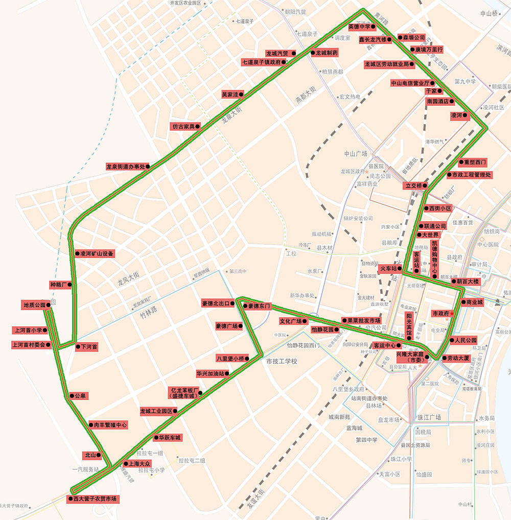 西環運營線路圖,其中11路以逆時針方向運行