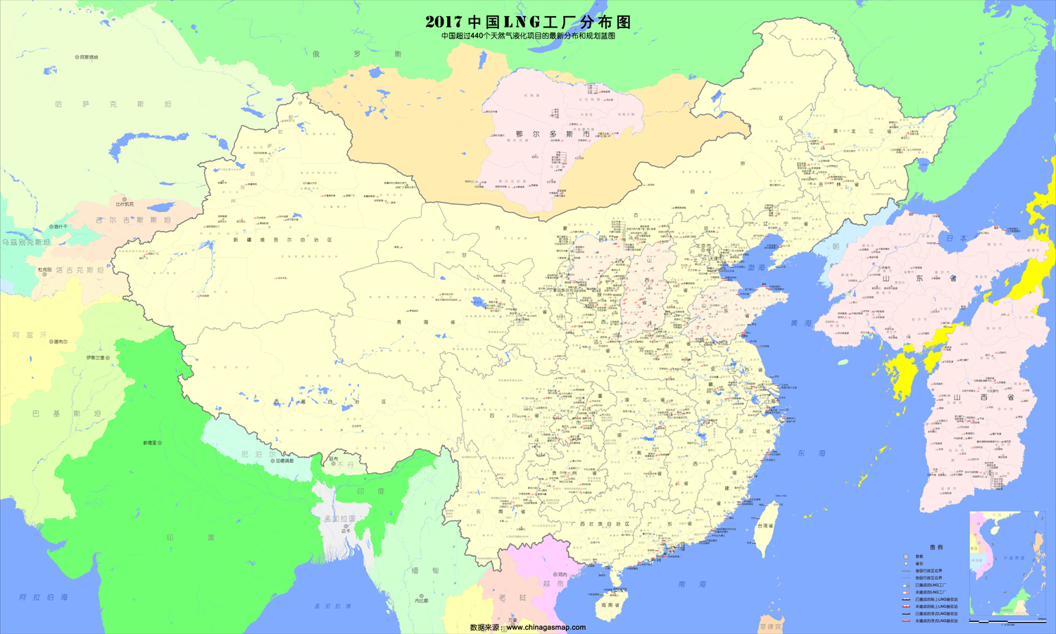 中國LNG工分布圖