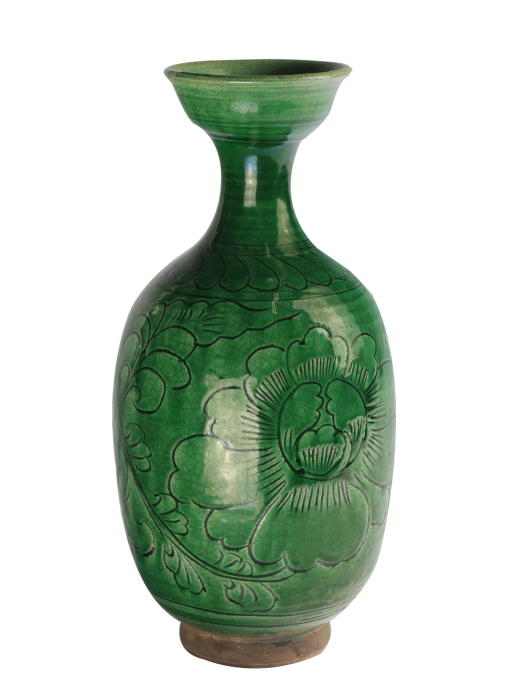 宋代綠釉纏枝牡丹盤口瓶