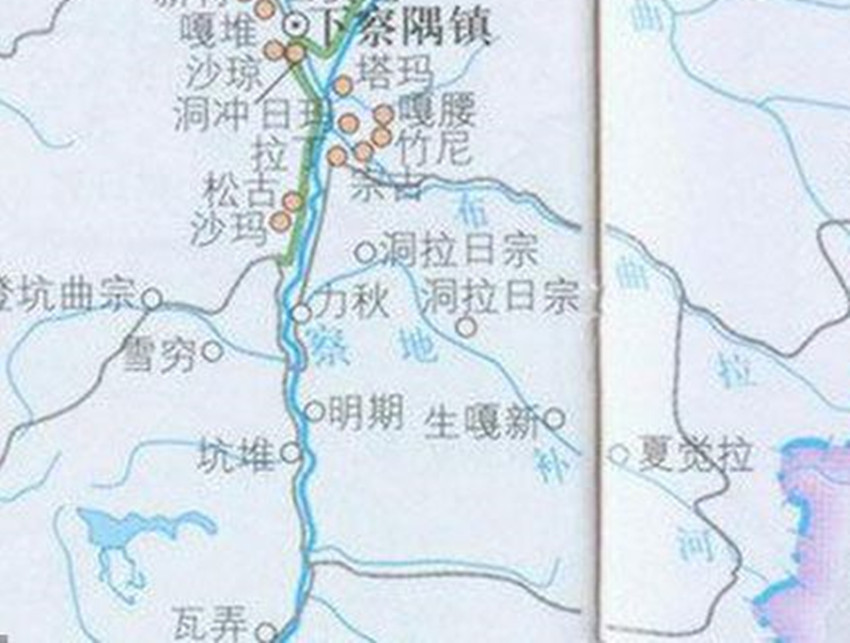 察隅縣下察隅鎮力秋村及附近地圖