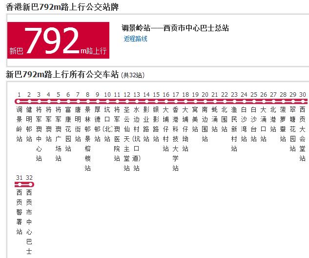 香港公交新巴792m路