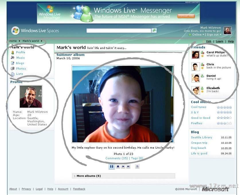 Windows Live Spaces界面