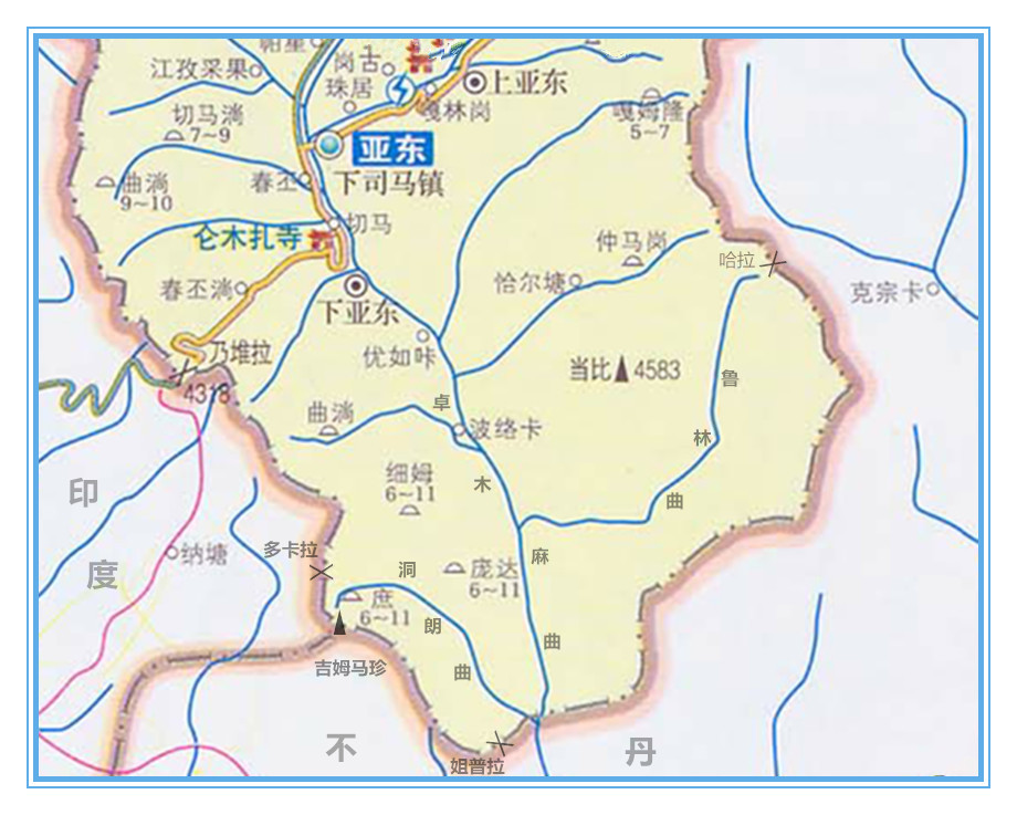 亞東縣下亞東鄉當比山及附近地圖