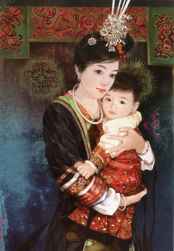 侗族母女油畫