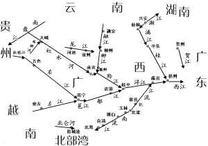 粵語在兩廣的沿江分布圖