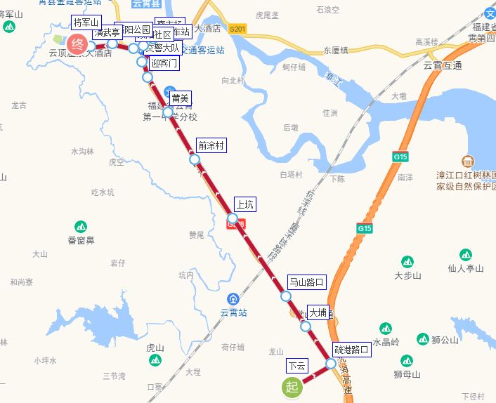 雲霄公交5路下行路線圖