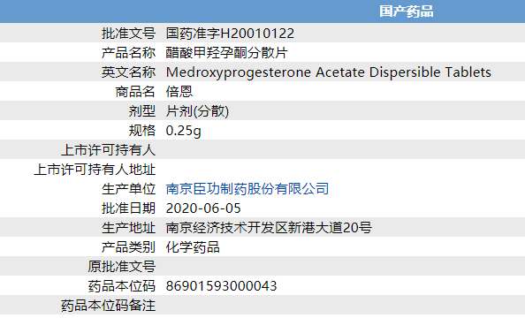 醋酸甲羥孕酮分散片