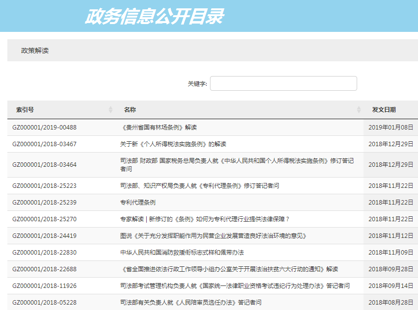 貴州省政府法制辦2018年政府信息公開工作年度報告