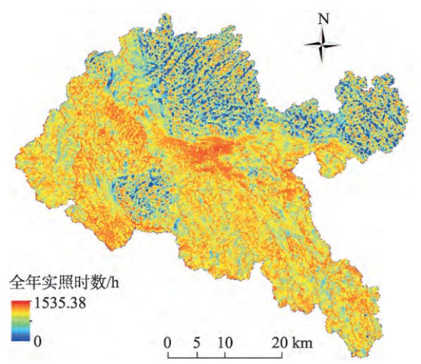 圖5 巴馬縣全年實照時數空間分布