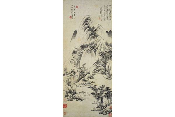 清通證山水圖軸(清代文物)