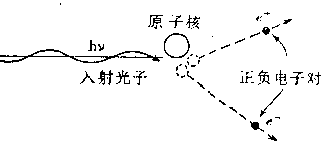 在原子核庫倉場中的電子對效應的示意圖