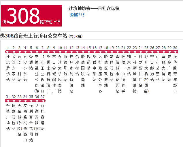 佛山公交佛308路夜班