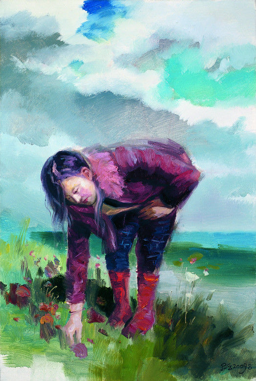 025 拾花少女 61 x 91cm 2009年