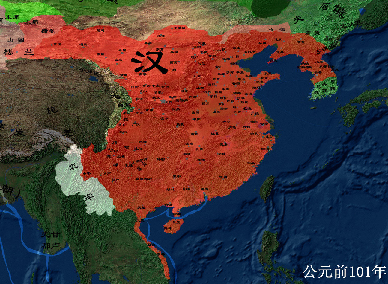 公元前101年西漢疆域（布哈林製圖）
