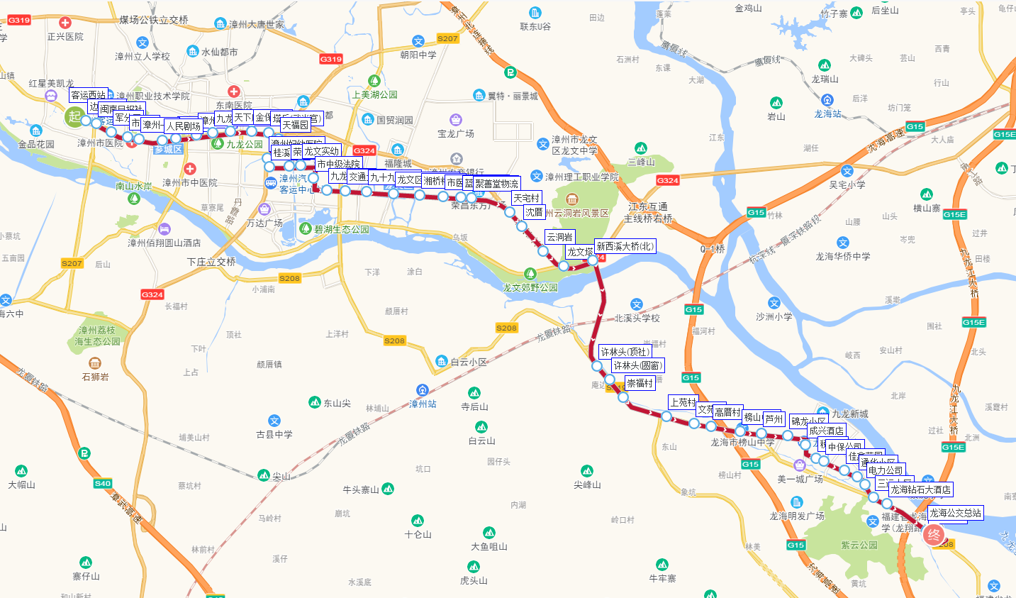 漳州公交903路上行路線圖