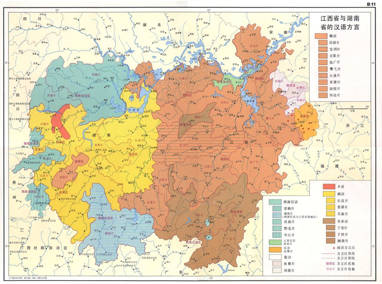 贛南話（寧龍片、於桂片）在湘贛兩省的位置