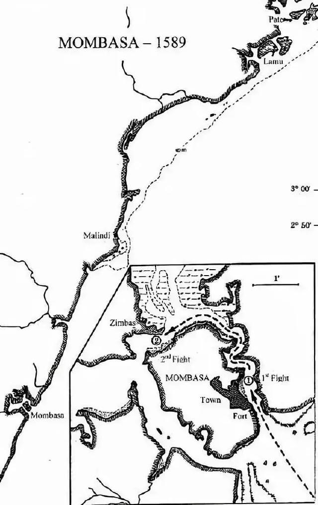 1589年 蒙巴薩之戰的布局圖
