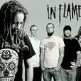 in flames