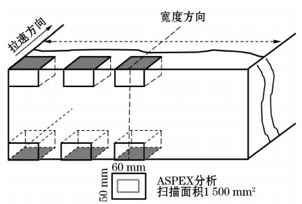 圖2 鑄坯取樣位置及檢測面積示意圖