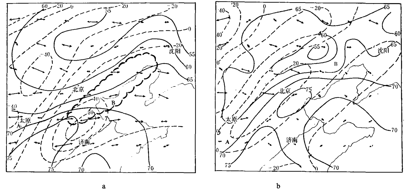 圖1 1977年7月26日8時、20時550毫巴θse、膨脹軸和膨脹率分布
