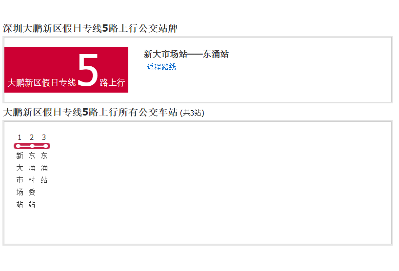 深圳公交大鵬新區假日專線5路